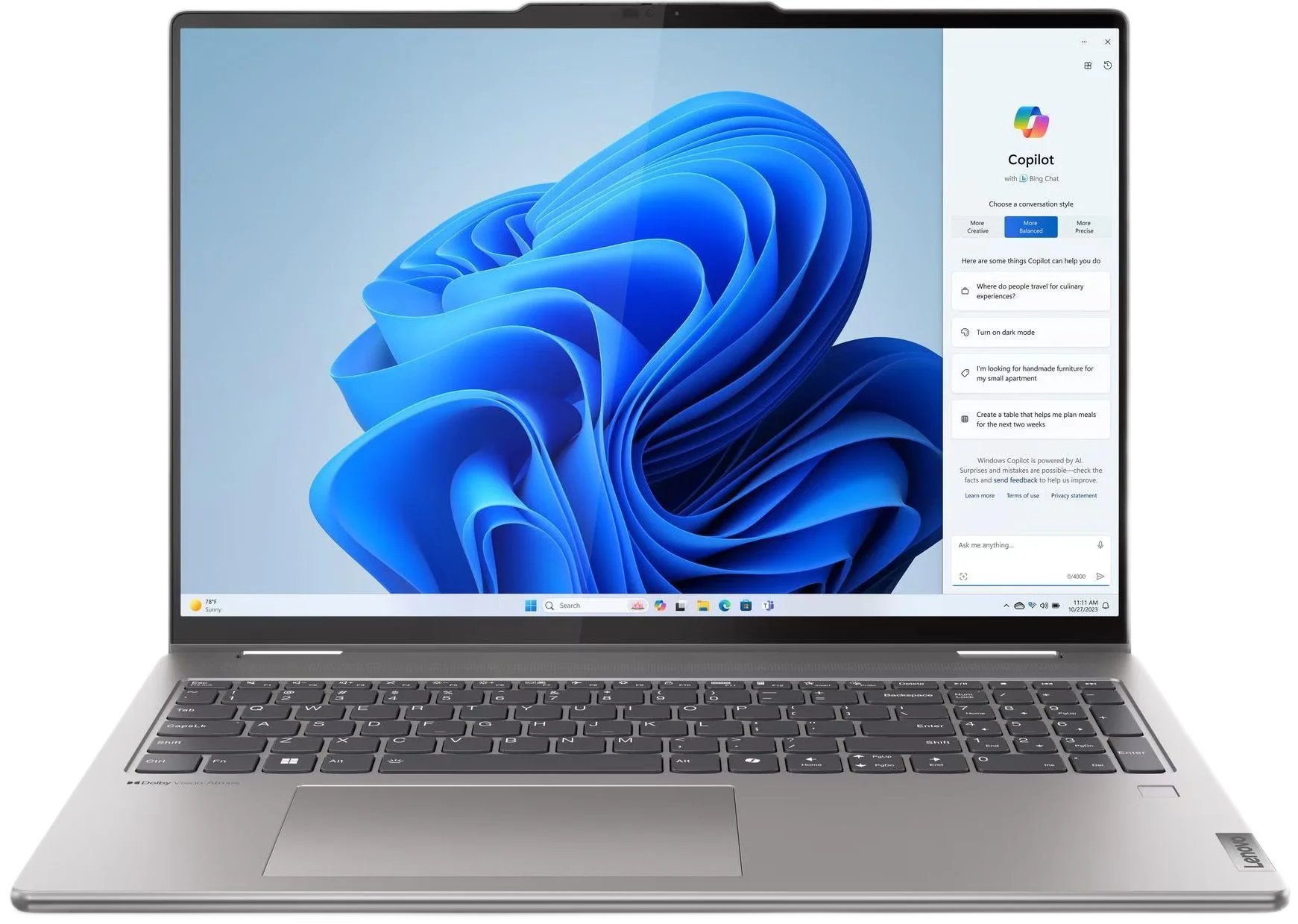 Ноутбук Lenovo Yoga 7 2-in-1 16" WUXGA Touchscreen Laptop / Ryzen 7 8840HS / 16GB RAM / 512GB SSD / Win 11 Artic Grey (83DM0006US)