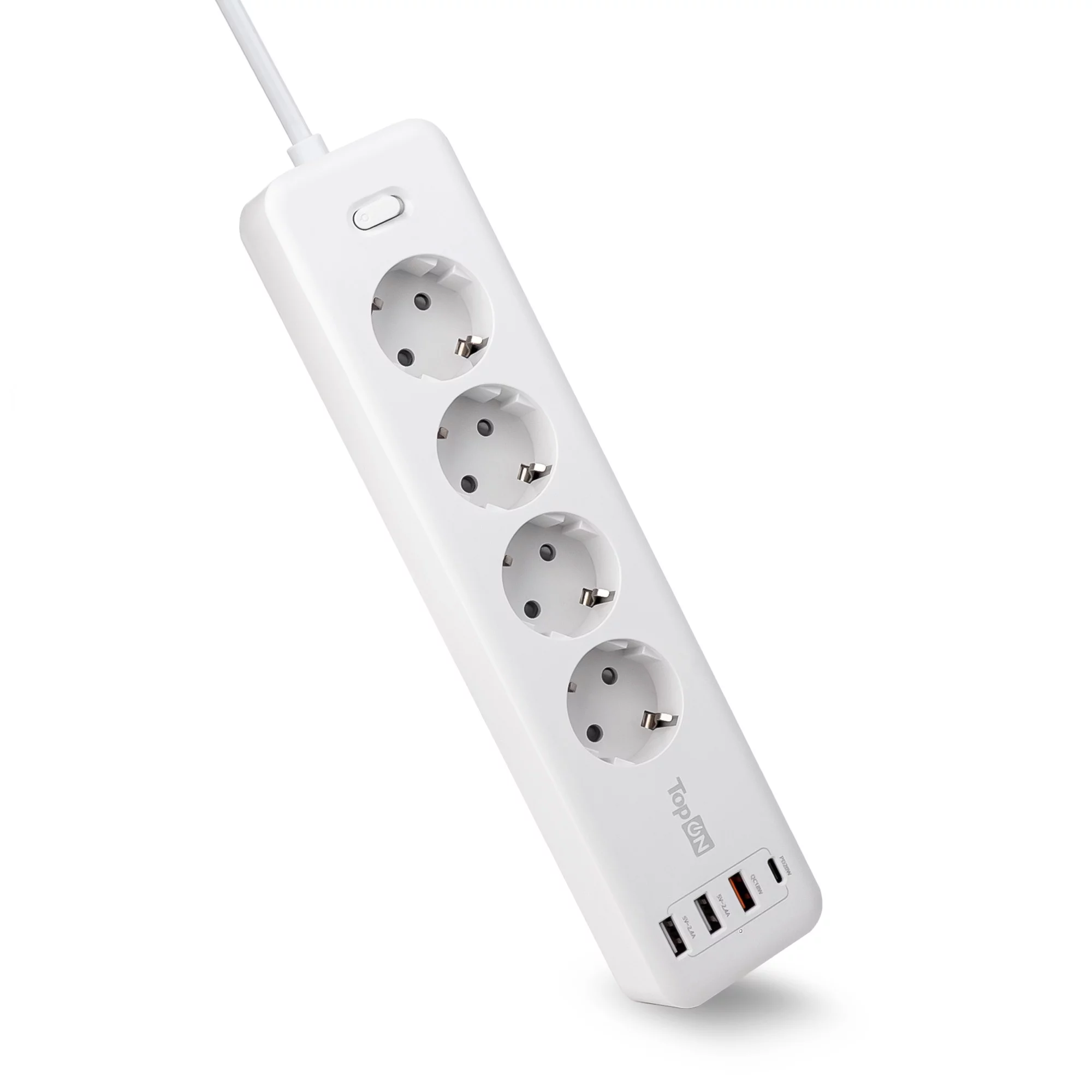 Сетевой фильтр TopON TOP-PWS4 4 розетки, 3 USB, Type-C, PD 20W QC3.0, 4000W, 3м Белый (TOP-PWS4-3)