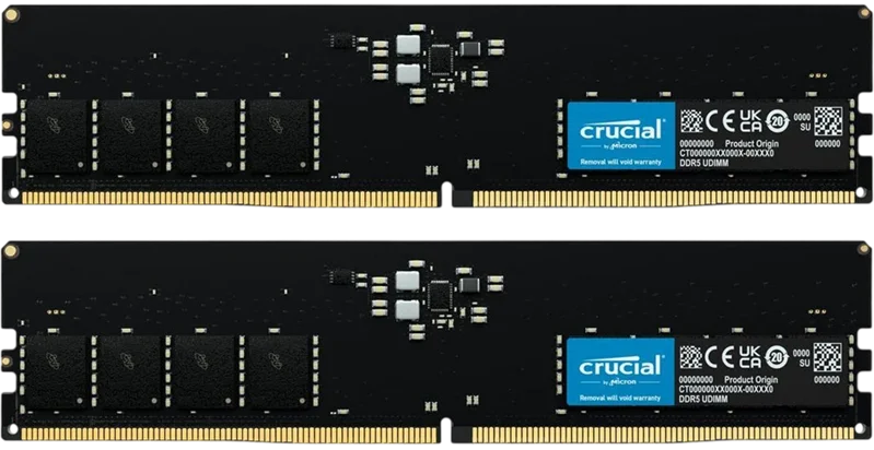 Оперативная память Crucial by Micron DDR5-5600 64GB Kit (2x32GB) UDIMM CL46 Black 1.1V, 1 Year Warrаnty (CT2K32G56C46U5)