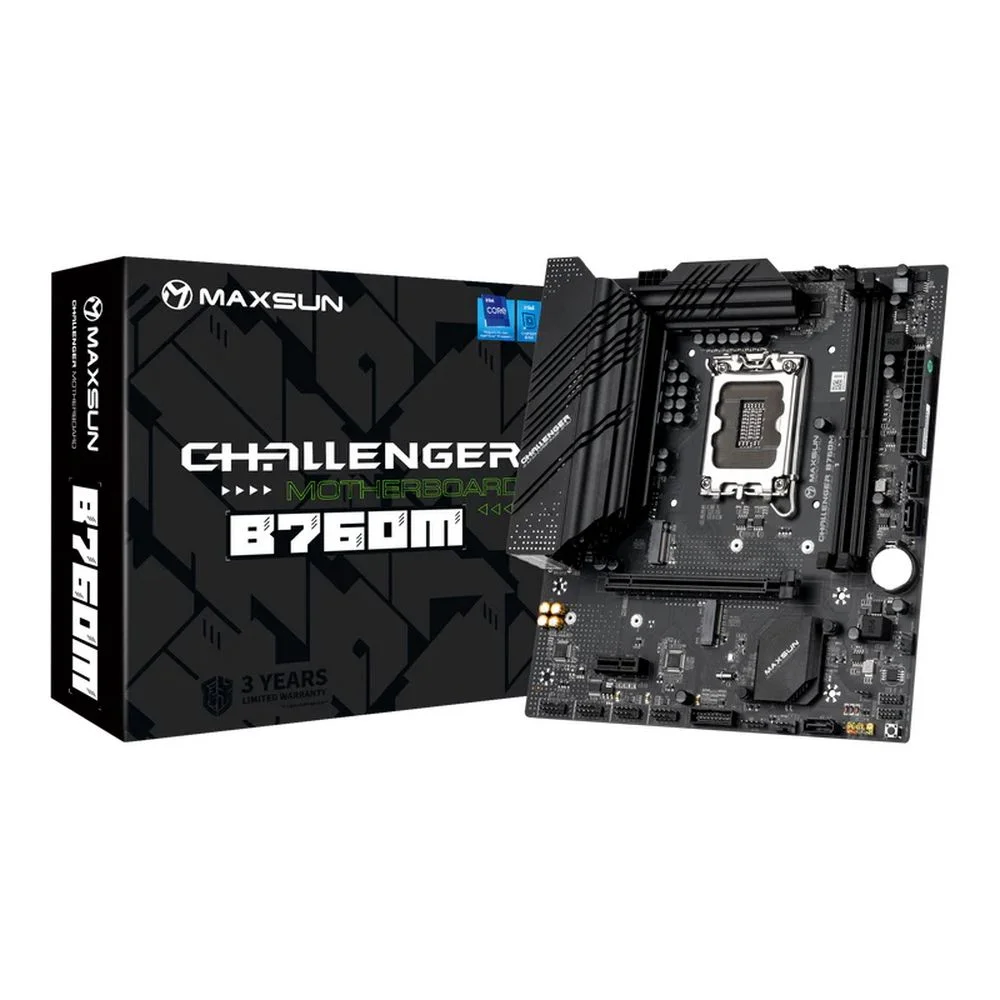 Материнская плата Maxsun Bad Pack MS-Challenger B760M B760, LGA1700, 2*DDR4, 1*PCIEx16, 1*PCIEx1, 2*M.2, 6*USB3.2Gen1, 6*USB2.0, 3*SATA3.0, 1G, VGA, HDMI, M-ATX, RTL bp (6940709699645||BP)