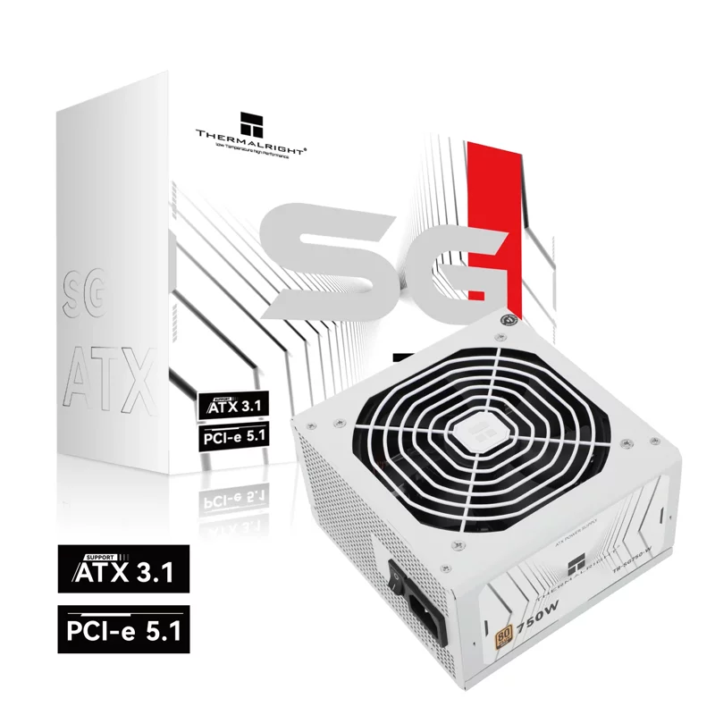 Блок питания 750W/ Power Supply Thermalright, 750W 80+ Gold (ATX, 3.1, PCIe 5.1, Non-modular, 1x24(20+4)pin, 1xCPU 8(4+4)pin, 2xPCIe*2 8(6+2)pin, 5xSATA3, 1x12+4pin (12VHPWR PCIe 5.1 12+4pin 600mm), 3xMOLEX4pin, Active, 120x12 (TR-SG 750S-W)