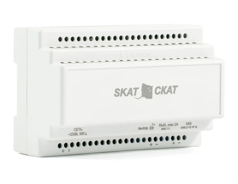 (585) Бастион SKAT-24-2.0 DIN (СКАТ ИБП-24/ 2-DIN) источник питания 24В 2А пластиковый корпус под DIN рейку 35 мм