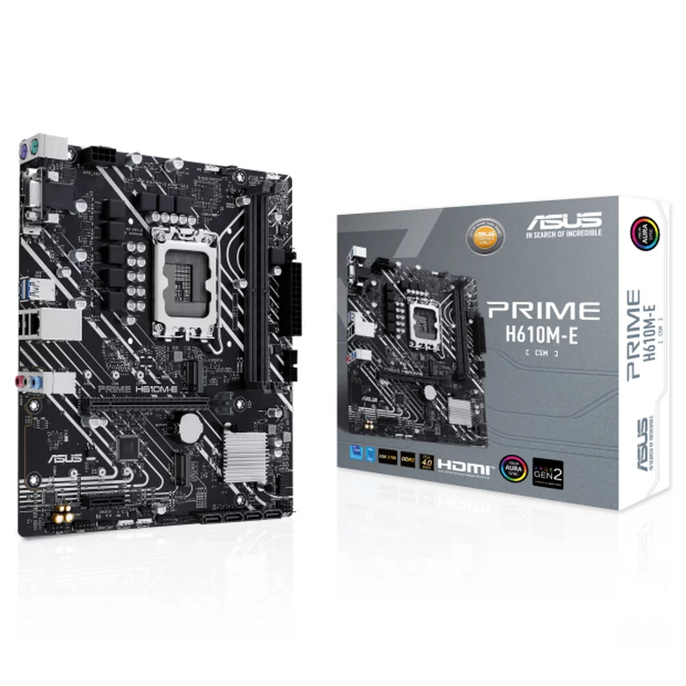 Материнская плата ASUS PRIME H610M-E-CSM, LGA1700, H610, 2*DDR5, DP+VGA + HDMI, SATA3, Audio, Gb LAN, USB 3.2, USB 2.0, COM*1 header (w/ o cable), mATX (90MB1G10-M0EAYC)