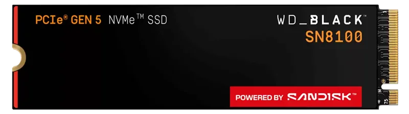 Твердотельный накопитель Western Digital Black SN8100 SSD M2.2280 PCIe 5.0 2Tb, 14900MBs/14000MBs, TBW 2400, WDS200T1X0M, 1 year