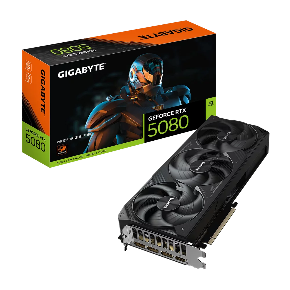 Видеокарта Gigabyte Bad Pack RTX5080 WINDFORCE SFF 16GB GDDR7 256bit 3xDP HDMI 3FAN RTL bp (GV-N5080WF3-16GD||BP)