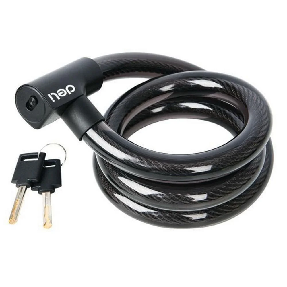 Замок тросовый велосипедный Deli DL508063 15*1200 мм, два ключа, держатель на раму