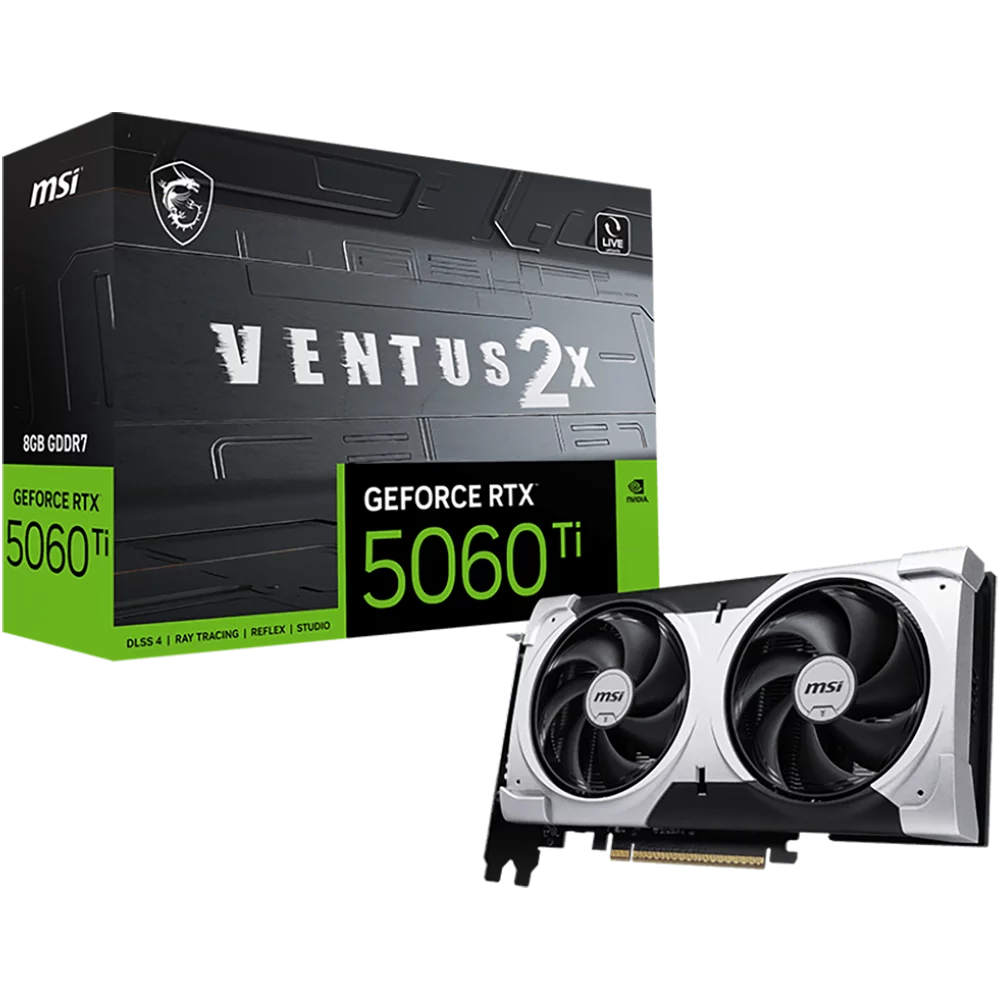 Видеокарта MSI PCI-E 5.0 RTX 5060TI 8G VENTUS 2X PLUS NVIDIA GeForce RTX 5060TI 8Gb 128bit GDDR7 2572/28000 HDMIx1 DPx3 HDCP Ret (RTX 5060 TI 8G VENTUS 2X PLUS)