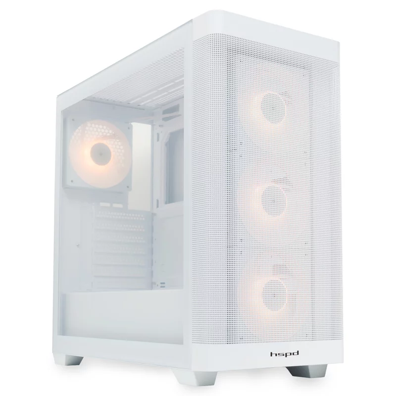 Корпус без блока питания/ HSPD M740, Mesh Mid Tower, white, TG, 0.6 SPCC, 4x120mm ARGB E-ATX, ATX, mATX, mITX 170/400/200mm 4x2.5", 2x3.5", 7xPCI 1xUSB-A 3.0, 1xUSB-C 3.0 460x218x450mm (M740-TGWH-ARGB)