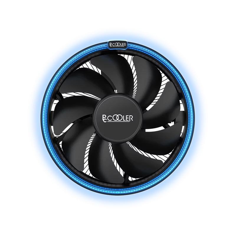 Кулер для процессора/ CPU Cooler PCCooler E126M B (92W, 4-pin PWM, 70mm, Al/Cu, -mm, Blue LED, 1x120mm, 56CFM, 26.5dBA, 1800RPM, S: 1700/1200/115X, AM5/AM4, black)