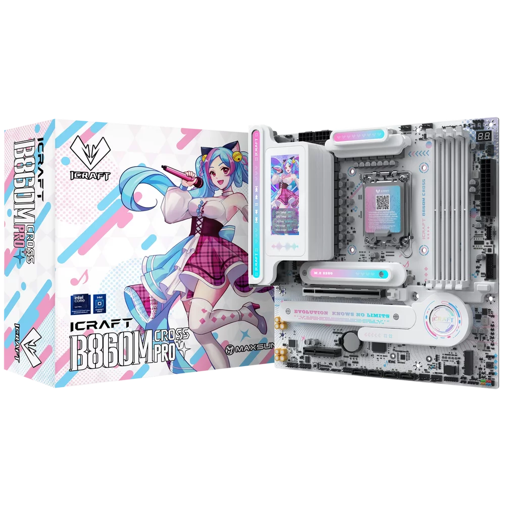 Материнская плата Maxsun MS-iCraft B860M CROSS PRO B860, LGA1851, 4*DDR5, 1*PCIEx16, 1*PCIEx4, 3*M.2, 1*TypeC, 8*USB3.2Gen2, 2*USB3.2Gen1, 3*USB2.0, 4*SATA3.0, 5G, Type-C(DP), DP, HDMI, M-ATX, RTL (6940709661710)