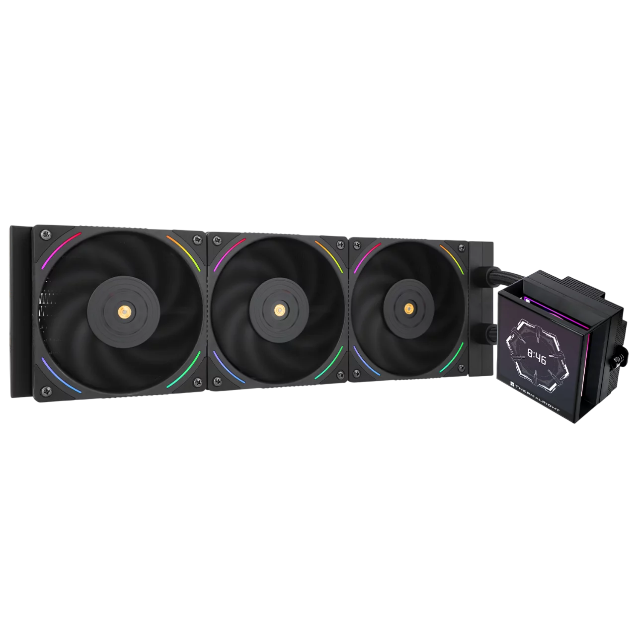 Водяное охлаждение для процессора/ Water Cooling System Thermalright Hyper Vision 360 (360mm, LED, Black, ARGB/ Fans: 3x120mm, 69CFM, 27dBA, 2150RPM/ Pump height 68mm, 6400RPM, Rad thickness 27mm/ S: (H-VISION-BL-360-ARGB)