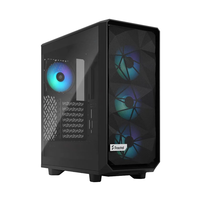 Корпус ПК без блока питания/ Case Fractal Design Meshify 2 Compact Lite RGB TG Light Tint, Midi-Tower, 4x120mm RGB, 2xUSB-A 3.2 ATX, mATX, mITX Black (FD-C-MEL2C-05)