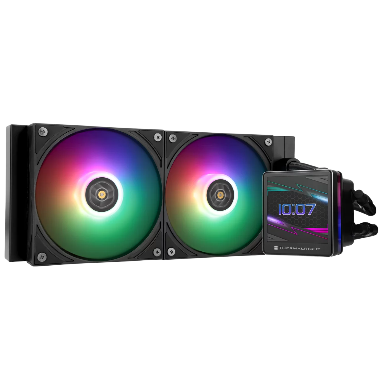 Водяное охлаждение для процессора/ Water Cooling System Thermalright Grand Vision 240 (240mm, LED, Black, ARGB/ Fans: 2x120mm, 80.45CFM, 29.4dBA, 2150RPM/ Pump height 72.5mm, 6400RPM, Rad thickness 27 (G-VISION-BL-240-ARGB)