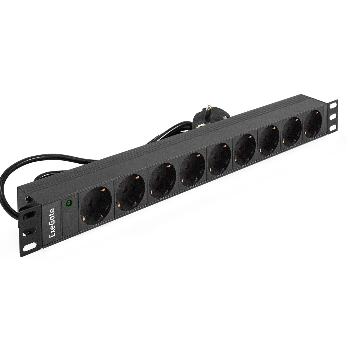 Exegate EX280848RUS Блок розеток ExeGate ServerPro PDU-19H902 Al-9S-EU1.8, 19",1U,алюм, 9Schuko, евровилка, 1.8м