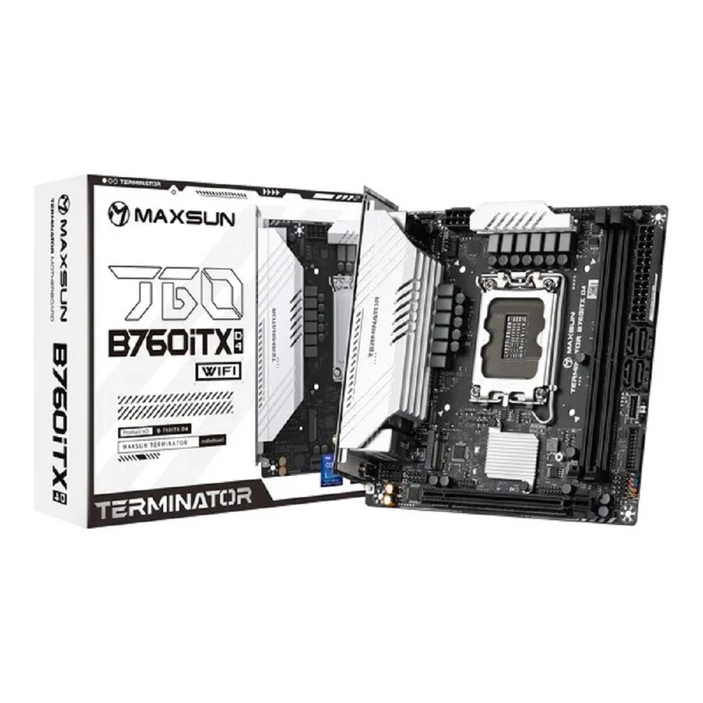 MAXSUN MS-Terminator B760ITX D4 WIFI V3 (Socket 1700, mini-ITX, 2*DDR4(64Gb), DP/HDMI, 4*SATA3, 2*M.2, 1xPCI-E 5.0 x16, 4*USB 3.2, 1*Type-C, LAN 1*2.5G, RTL)