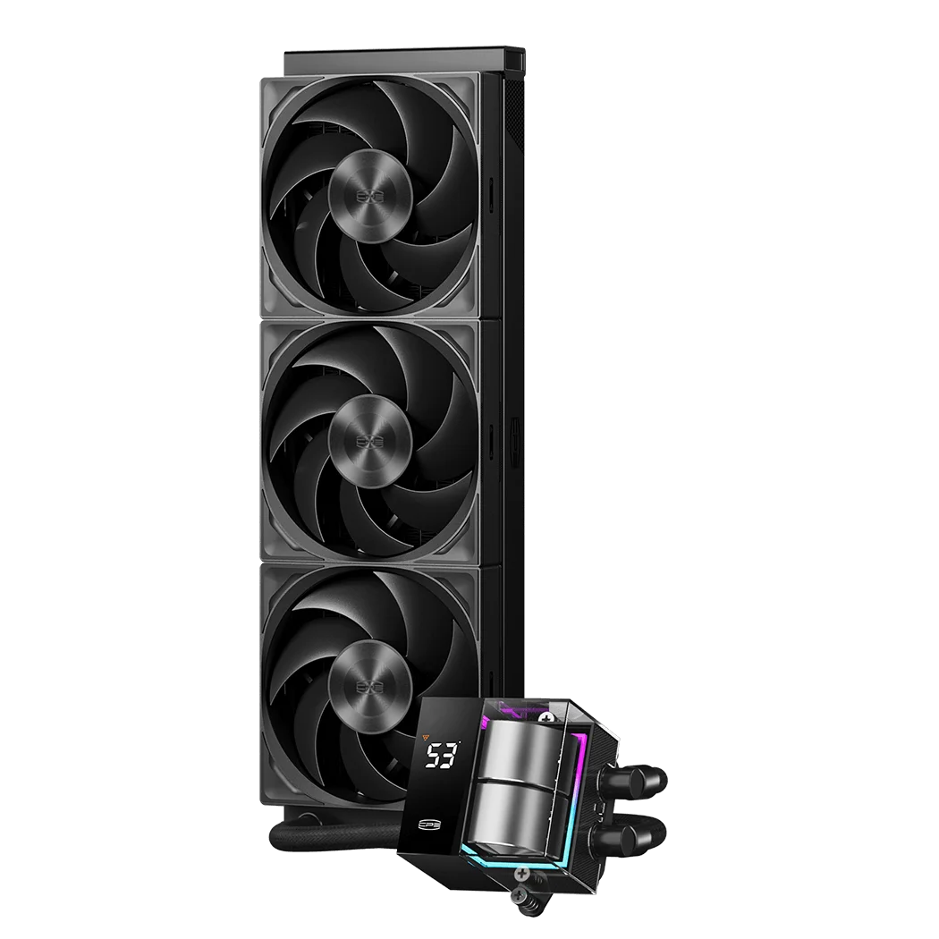 Система охлаждения/ Water Cooling System PCCooler DS360 Pro Digital BK (310W, 360mm, LED temp., Black, Fans: 3x120mm, 66CFM, 34.3dBA, 2200RPM/ Pump height 85mm, 15dBA, 2600RPM, Rad thickness 27mm/ S:
