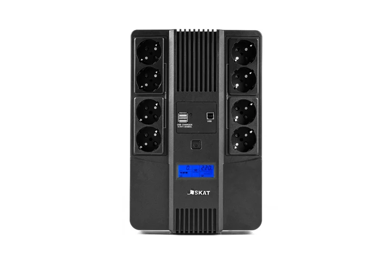 Источник бесперебойного питания (8933) SKAT-UPS 800-AID-IN-1x9-8 ИБП 220В 480Вт, LCD, АКБ 1x 9Ач, line interactive, мод.синус, 8хSchuko,2xUS