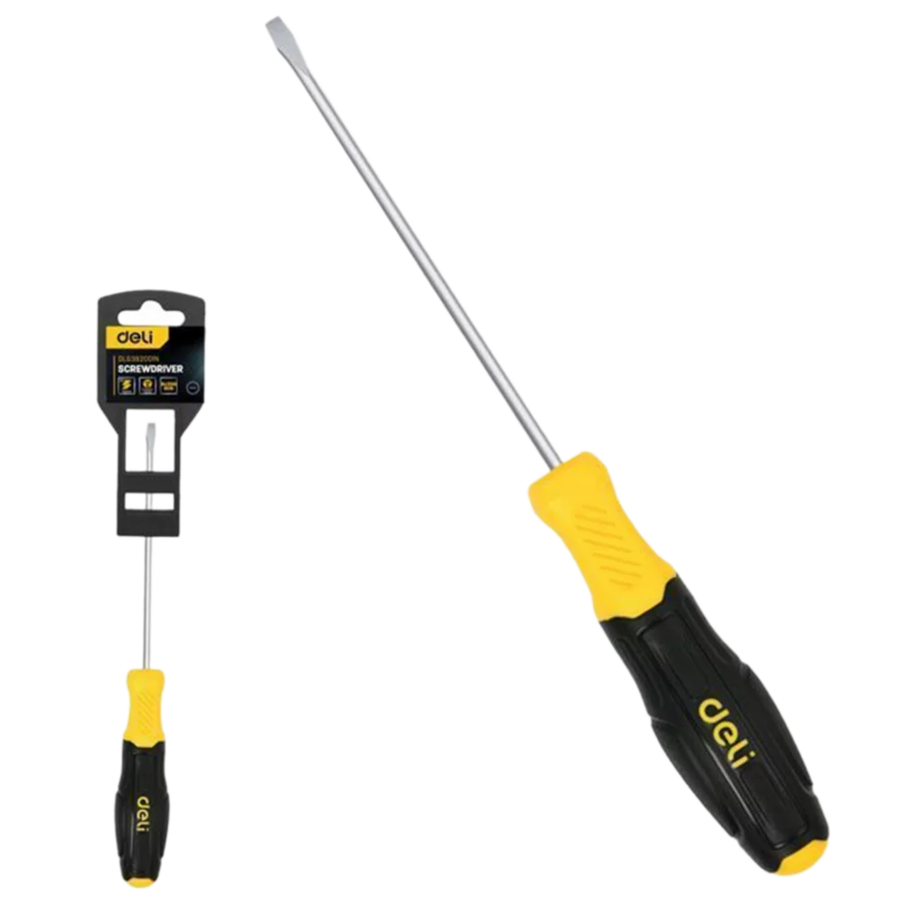 Шлицевая отвертка Deli DL6382001N 8х200мм сталь Cr-V, двухкомпонентная прорезиненная рукоять