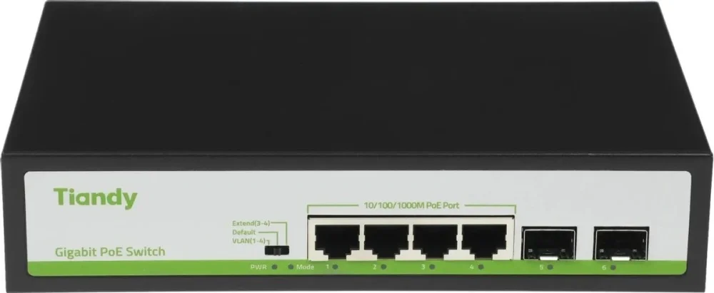 Коммутатор Tiandy TC-P3S06 H/0402/AT/60/V2.0 (L2) 4x1Гбит/с 2SFP 4PoE 60W неуправляемый