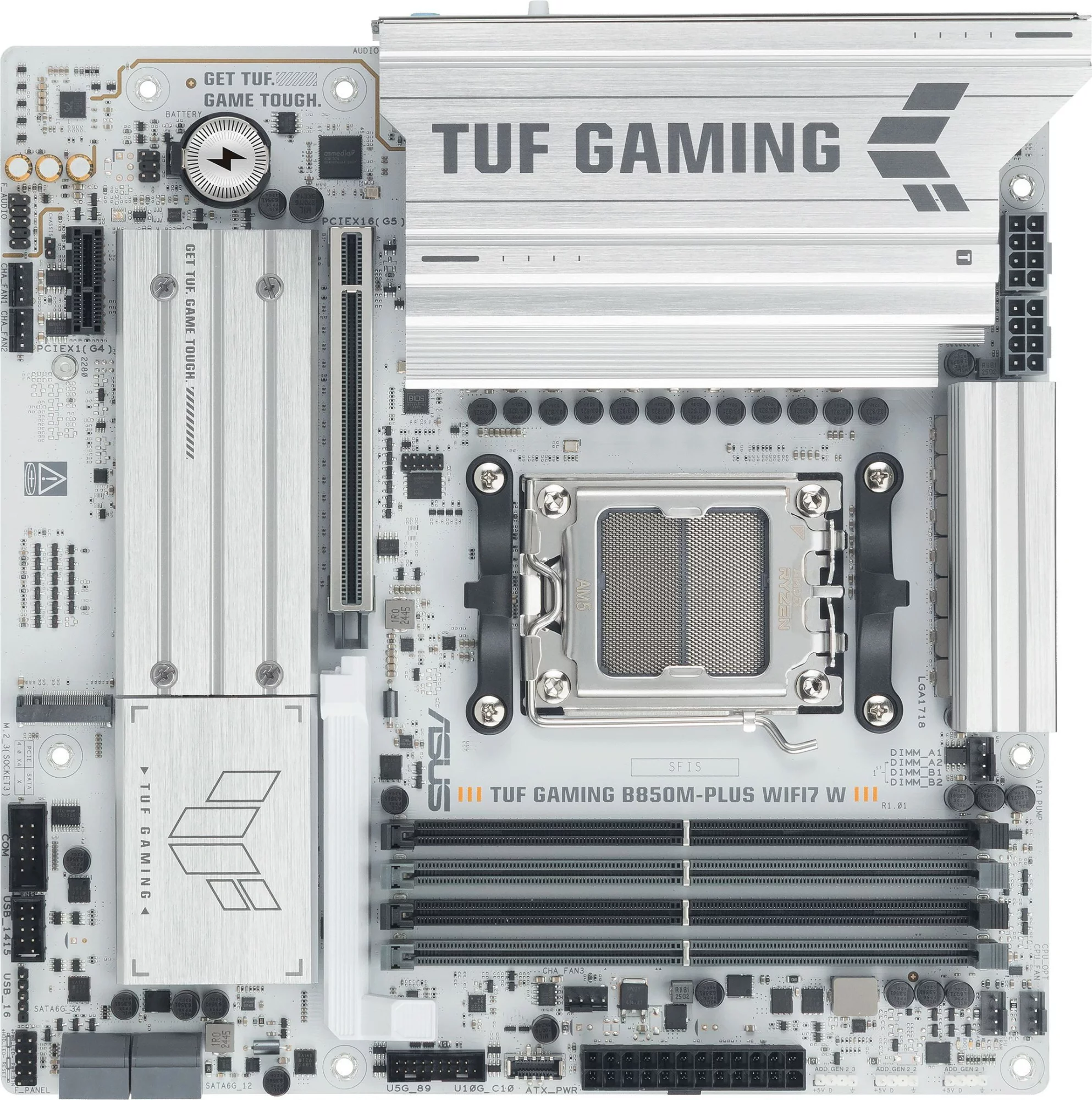 Материнская плата ASUS TUF GAMING B850M-PLUS WIFI7 WI, AM5, B850, 4*DDR5, 4*SATA, 3*M.2, 7*USB 3.2, 4*USB 2.0, Type-C, 1*PCIx16, 1*PCIx1, DP+HDMI, mATX; 90MB1MD0-M0EAY0