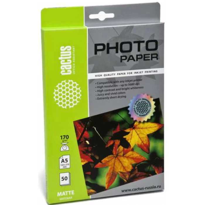 Фотобумага Cactus CS-MA517050 A5/170г/м2/50л./белый матовое для струйной печати