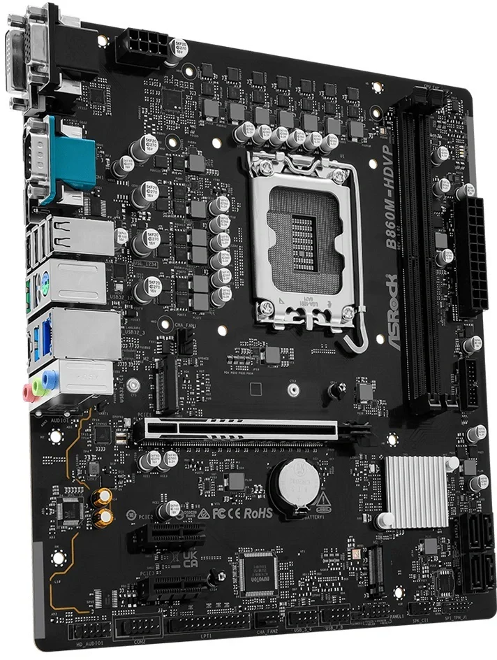 Материнская плата ASROCK B860M-HDVP, LGA1851, B860, 2*DDR5, 4*SATA, 2*M.2, 2*USB 3.2, 4*USB 2.0, Type-C, 2*PCIx16, 1*M.2 (Key E), HDMI+DP+DVI-D-Sub, COM port, mATX