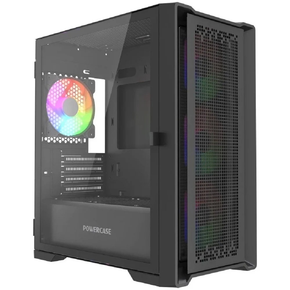 Powercase ByteFlow Micro Black LE, Tempered Glass, 4х 120mm ARGB PWM fans, чёрный, mATX [без встроенного хаба] (CAMBFB-A4-LE)
