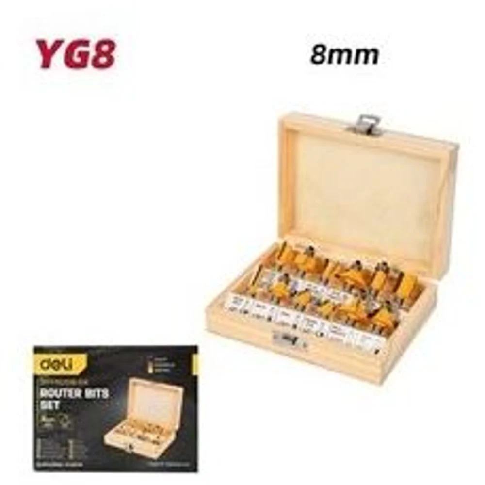 Набор фрез по дереву 12 шт Deli DH-MXD008-EH1 хвостовик 8мм, деревянный кейс