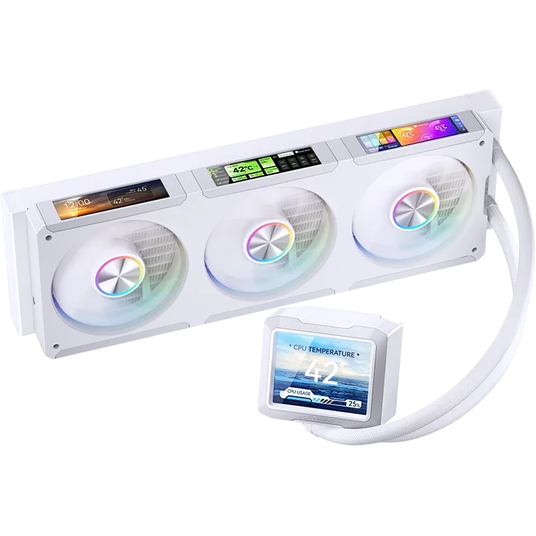 Система жидкостного охлаждения/ Water Cooling System JONSBO TF3-360SCW White (320W, 360mm, LED, White, ARGB/ Fans: 3x120mm, 62.4CFM, 37.3dBA, 2400RPM/ Pump height 63mm, 30dBA, 2500RPM, Rad thickness 2