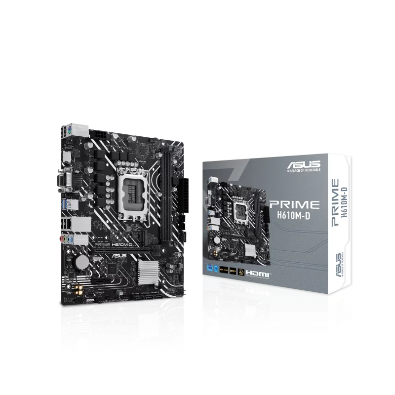 Материнская плата ASUS PRIME H610M-D, LGA1700, H610, 2*DDR5, D-Sub + HDMI, SATA3, Audio, Gb LAN, USB 3.2*4, USB 2.0*6, COM*1, LPT*1 header (w/ o cable), mATX (90MB1G80-M0EAY0)