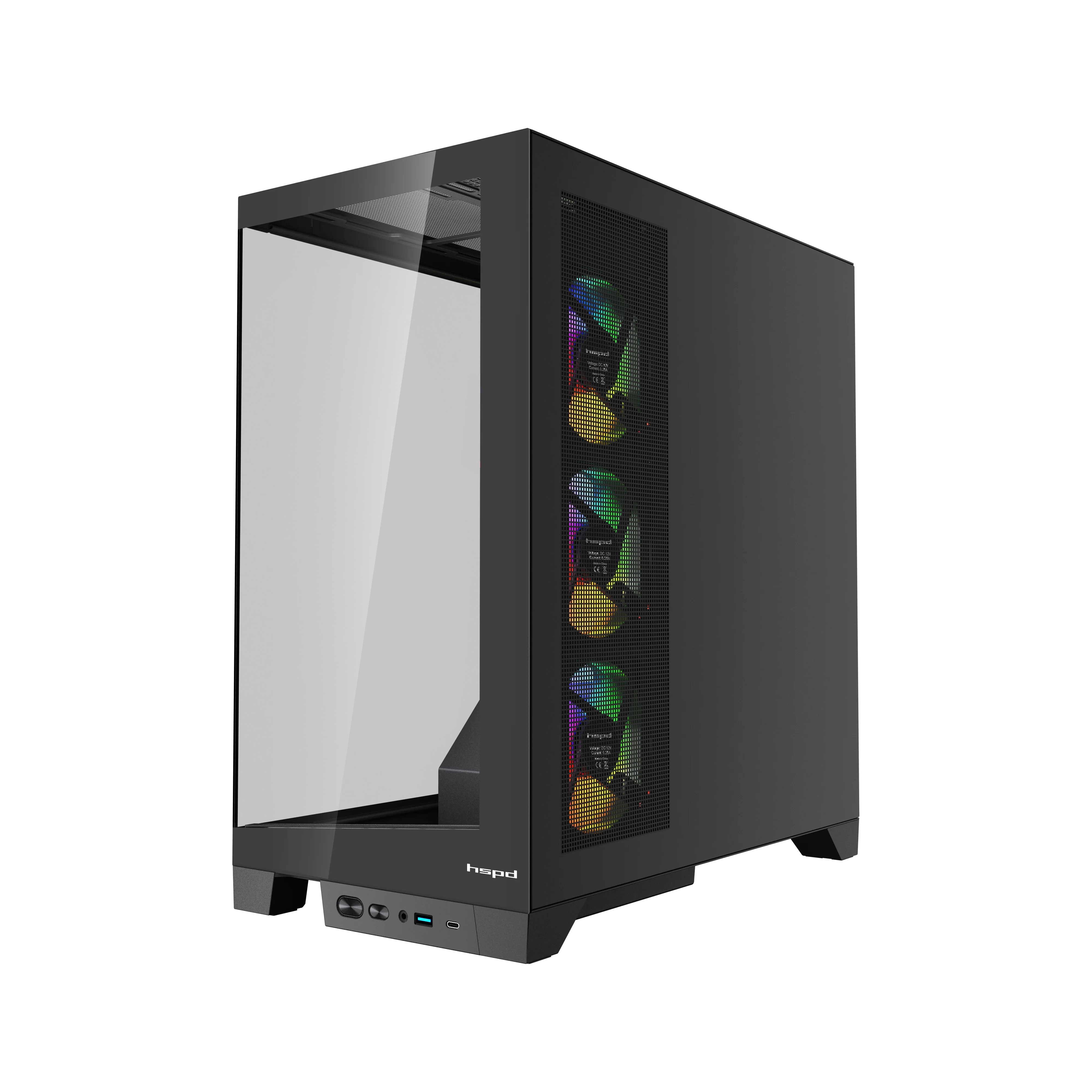Корпус без блока питания/ Case HSPD F550, Mid Tower, Black, TG, 0.7 SPCC, 4x120mm ARGB ATX, mATX, mITX 185/ 420/ 200mm 3x2.5", 3x3.5", 7xPCI 1xUSB-A 3.0, 1xUSB-C 433x245x473mm (F550-TGBK-ARGB)