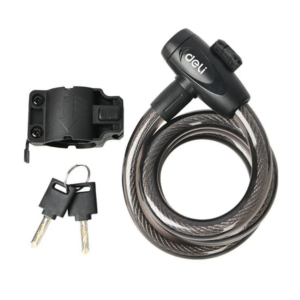 Замок тросовый велосипедный Deli DL508061 10*1000 мм, два ключа, держатель на раму
