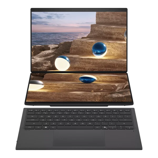 Ноутбук ASUS Zenbook Duo UX8407AA-SN197X Intel Core Ultra X9 388H/ LPDDR5X 32GB 2TB/ Intel Arc Graphics / 14" 3K (2880 x 1800) OLED 16:10 TOUCH,WiFi 7+BT 5.4/ WIN11 PRO/ 1.65 kg/ Moher Gray/ Stylus+Sleeve (90NB16V1-M00900)