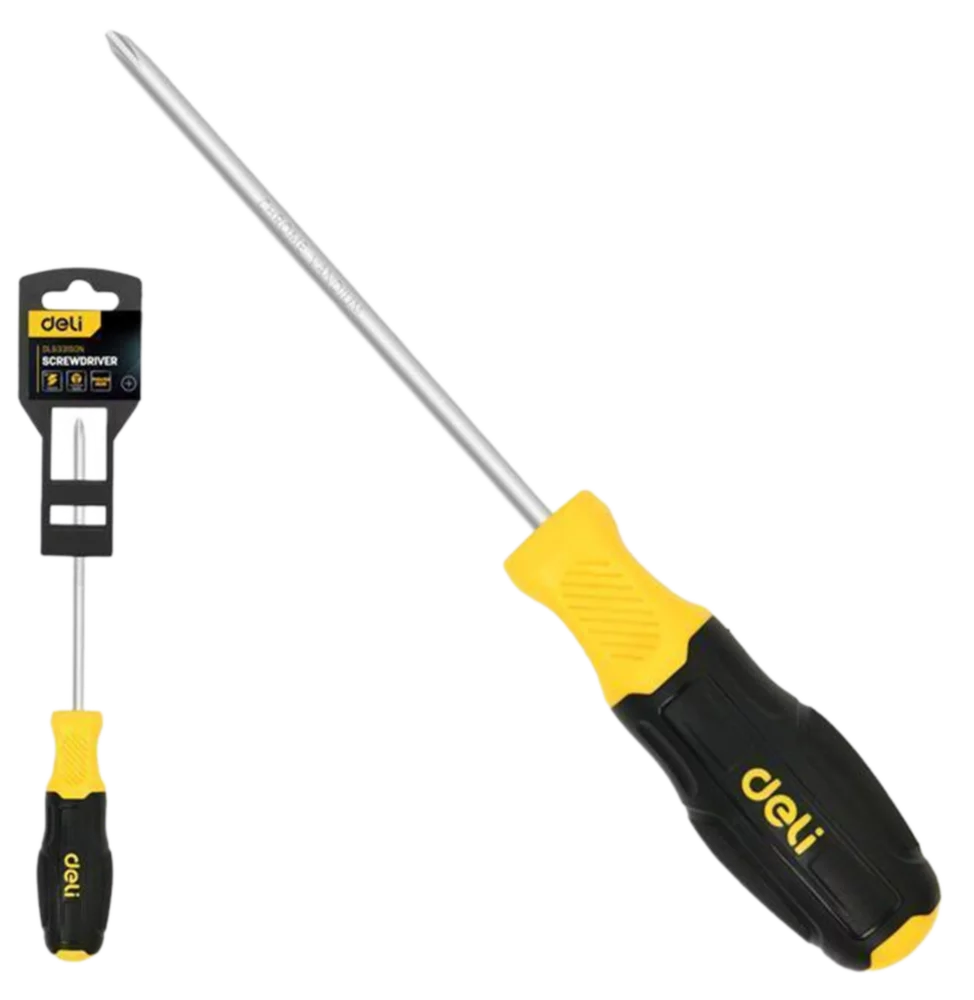 Крестовая отвертка Deli DL633150N PH0x150мм сталь Cr-V, двухкомпонентная прорезиненная рукоять