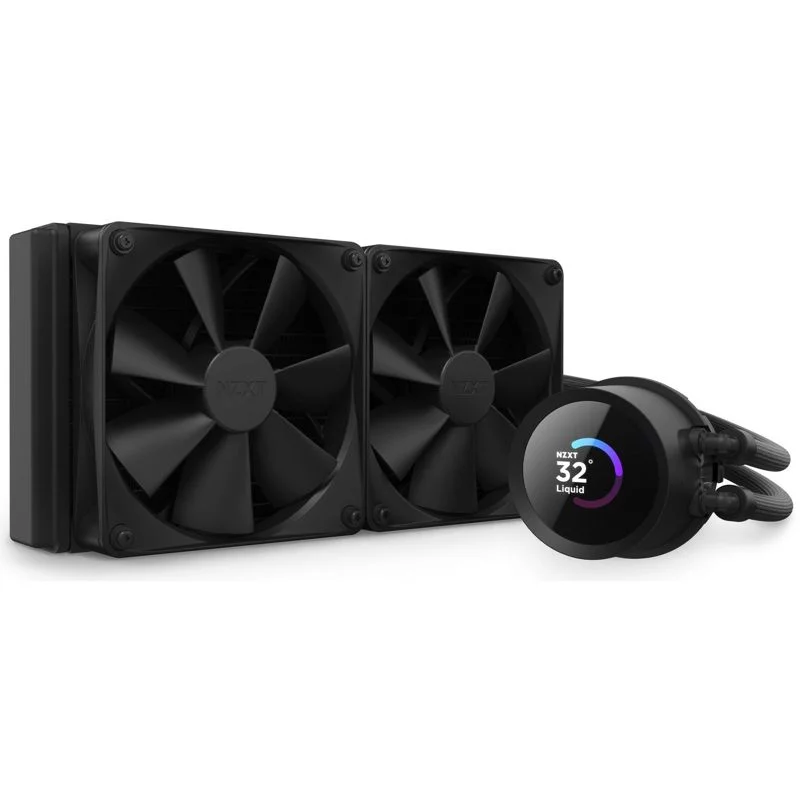 Система жидкостного охлаждения для ПК/ Water Cooling System NZXT Kraken 240 (250W, 240mm, LED temp., Black/ Fans: 2x120mm, 78.02CFM, 30.6dBA, 1800RPM/ Pump height 55.97mm, 2800RPM, Rad thickness 30mm/ S: 1 (RL-KN240-B1)