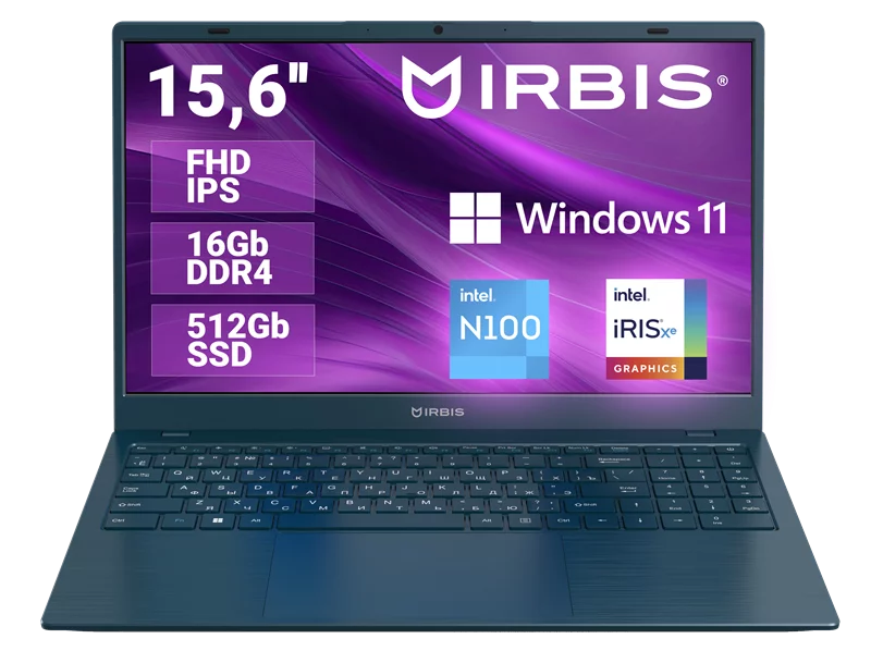 Ноутбук IRBIS Breeze 15NBC1015 15.6" N100 15.6"LCD 1920*1080 IPS , 16GB+512GB SSD, AC wifi, Front camera: 2MP, 5000mha battery, ABCD plastic Dark Blue color,TYPEC, WIN Pro (15NBC1015M)