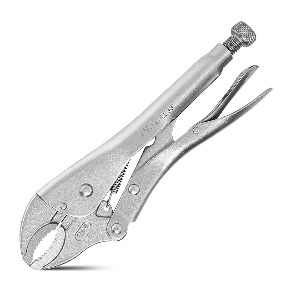 Зажимные клещи с изогнутыми губками Deli DL0381 200мм, рабочий ход 55мм, регулировочный винт Bad Pack (DL0381||BP)