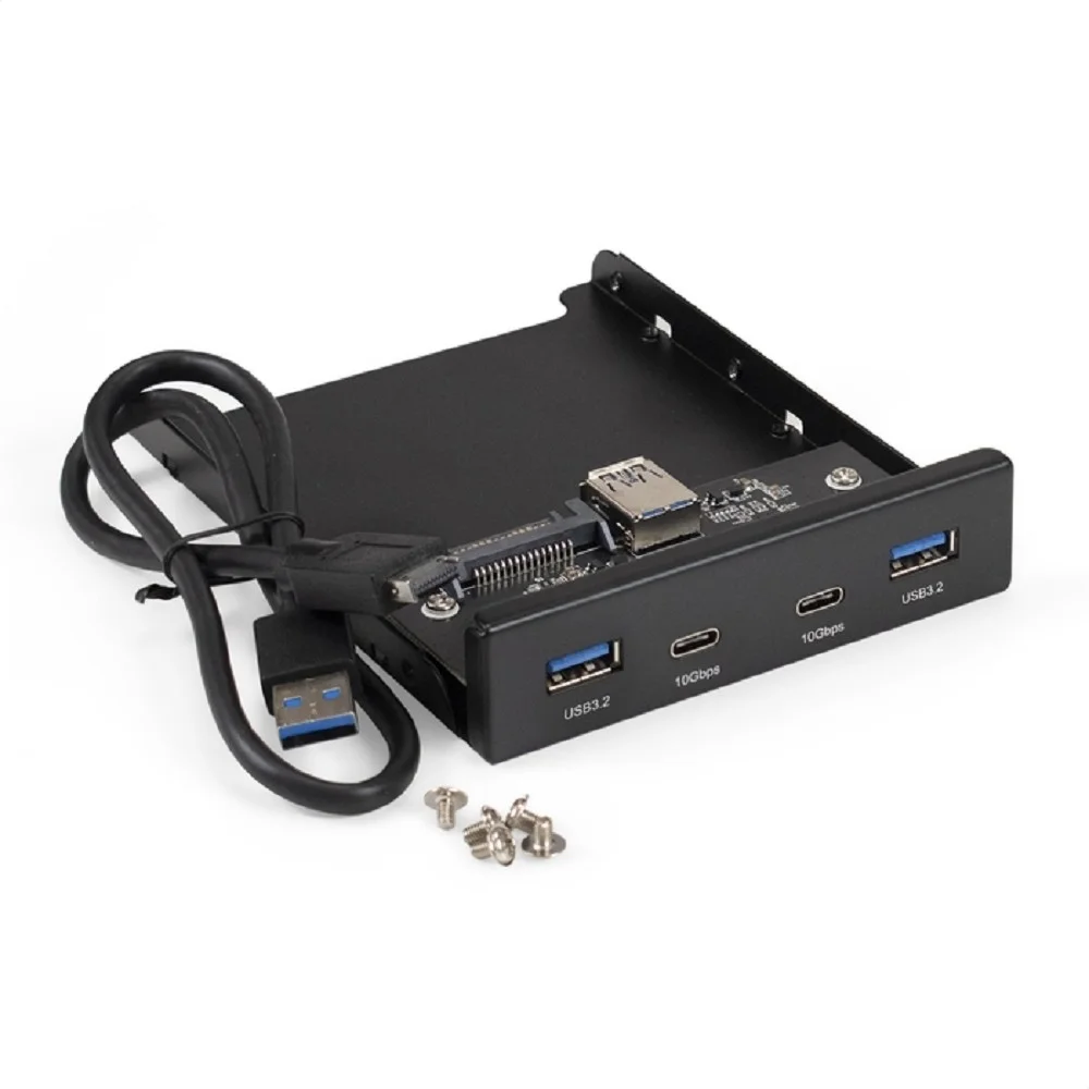 Exegate EX297553RUS Планка USB на переднюю панель ExeGate U3H-622, 3,5", 2*TypeA +2*TypeC (USB 3.2 Gen2 (SuperSpeed USB 10Gbps), черная, металл, подсоединение к мат. плате)