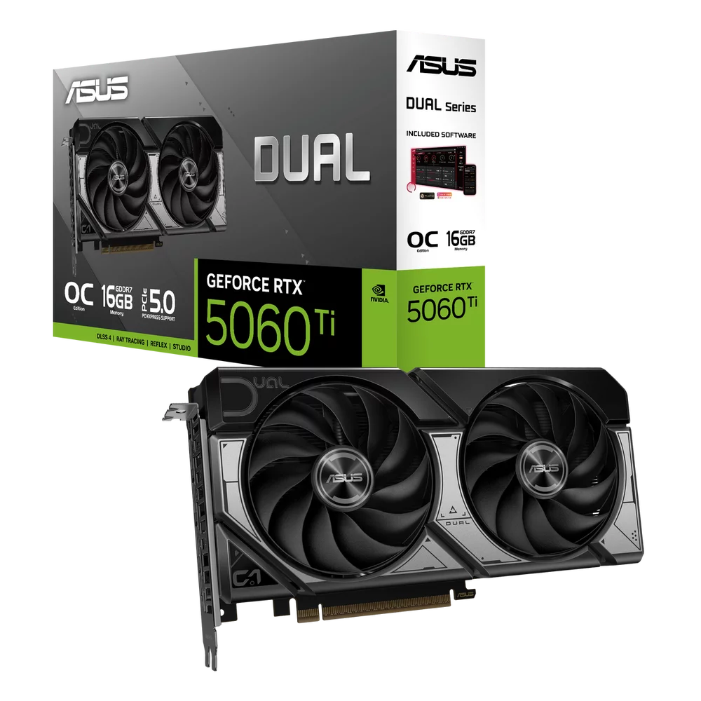 Видеокарта ASUS RTX5060Ti DUAL OC 16GB GDDR7 128bit 3xDP HDMI 2FAN RTL [DUAL-RTX5060TI-O16G] (90YV0MH0-M0NA00)