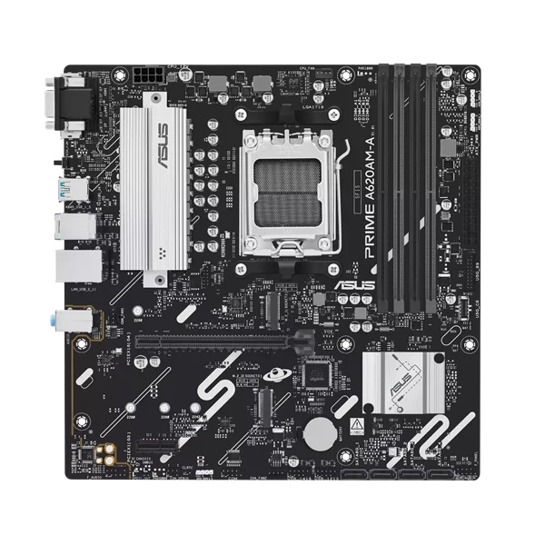 Материнская плата ASUS PRIME A620AM-A-CSM, AM5, A620A, 4*DDR5, 4*SATA, 2*M.2, 2*USB 3.2, 4*USB 2.0, 1*PCIx16, 1*PCIx1, DP+VGA+HDMI, mATX;