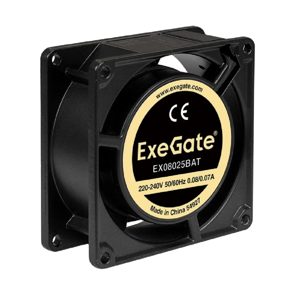 Exegate EX288998RUS Вентилятор 220В ExeGate EX08025BAT (80x80x25 мм, 2-Ball (двойной шарикоподшипник), клеммы, 2600RPM, 32dBA)