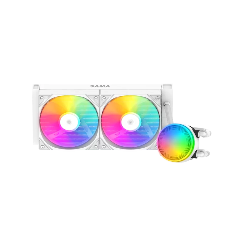 Водяное охлаждение для процессора/ Water Cooling System SAMA L40 White (240mm, White, ARGB/ Fans: 2x120mm, 82.79CFM, 29dBA, 2000RPM/ Pump height 52mm, 29dBA, 2500RPM, Rad thickness 27mm/ S: 1851, 1700, 120 (L40-WHWAYXO2-G)