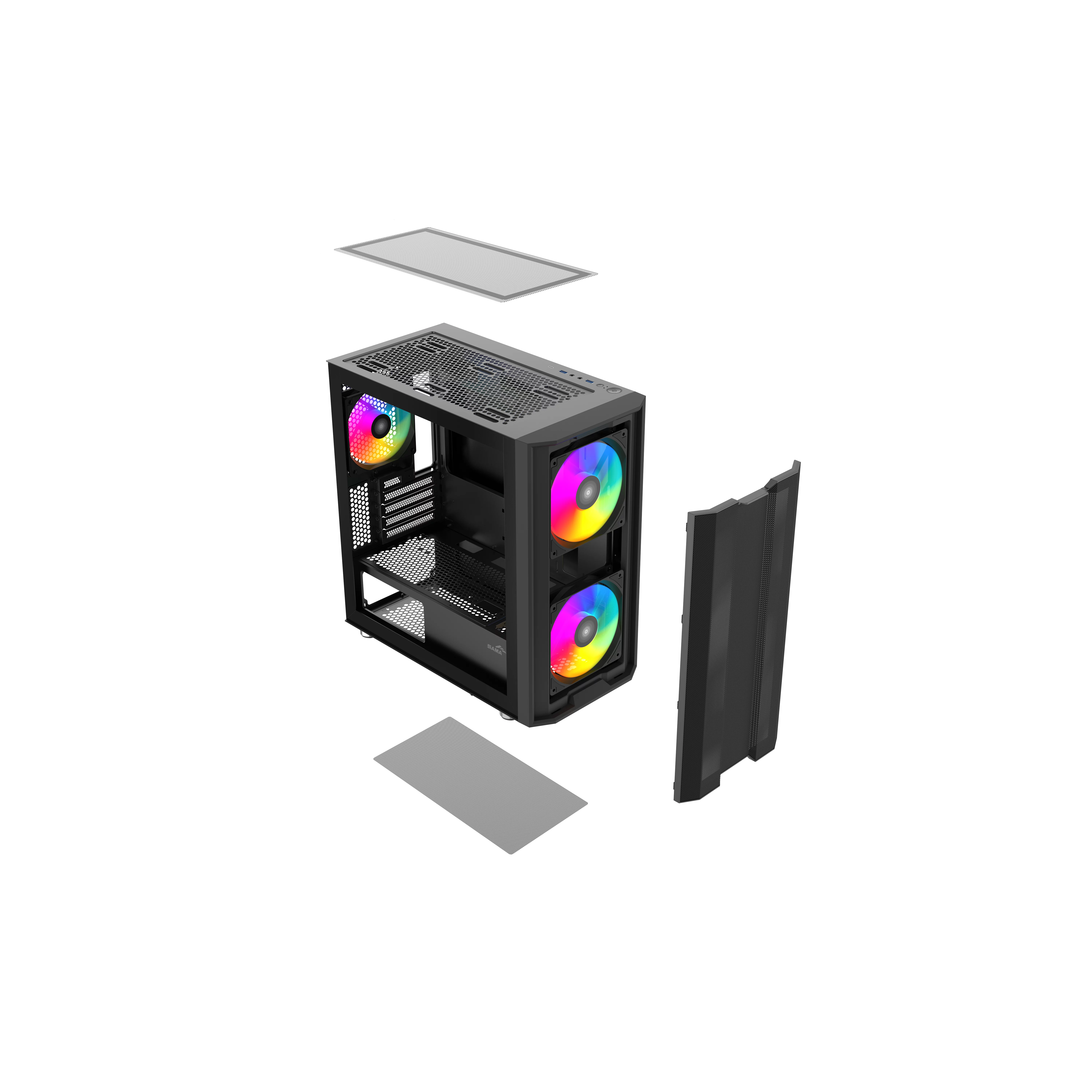 Корпус Компьютер без блока питания/ Case SAMA S30 Black, Midi-Tower, TG, 2x140mm + 1x120mm ARGB, 1xUSB 3.0 + 1xUSB 3.1 Type-C, mATX, mITX Black (S30-BKMPA3X1-GL)