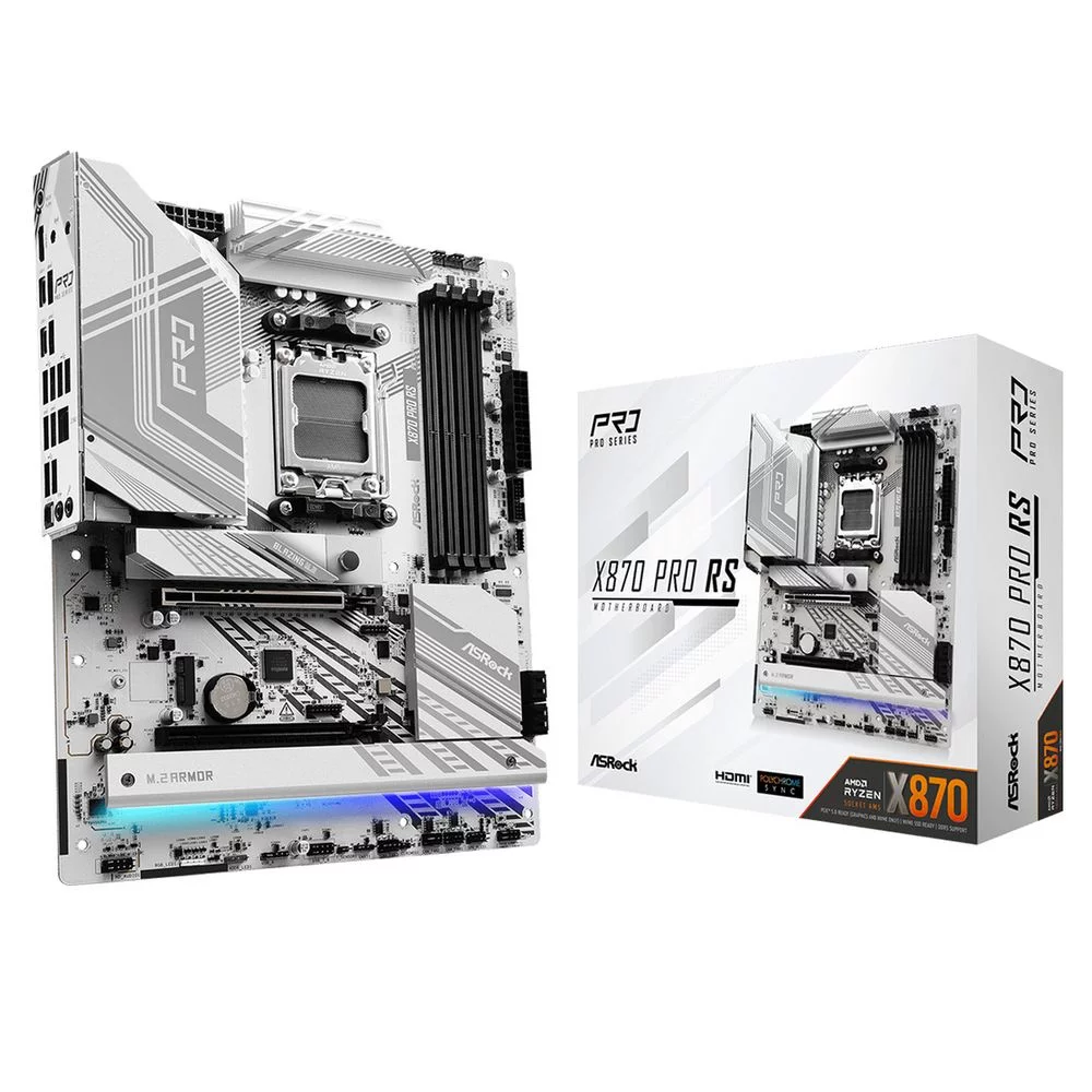 Материнская плата ASROCK X870 PRO RS, AM5, X870, 4*DDR5, 4*SATA, 3*M.2, 6*USB 2.0, 4*USB 3.2, Type-C, 2*PCIx16, 1*M.2 (Key E), HDMI, ATX