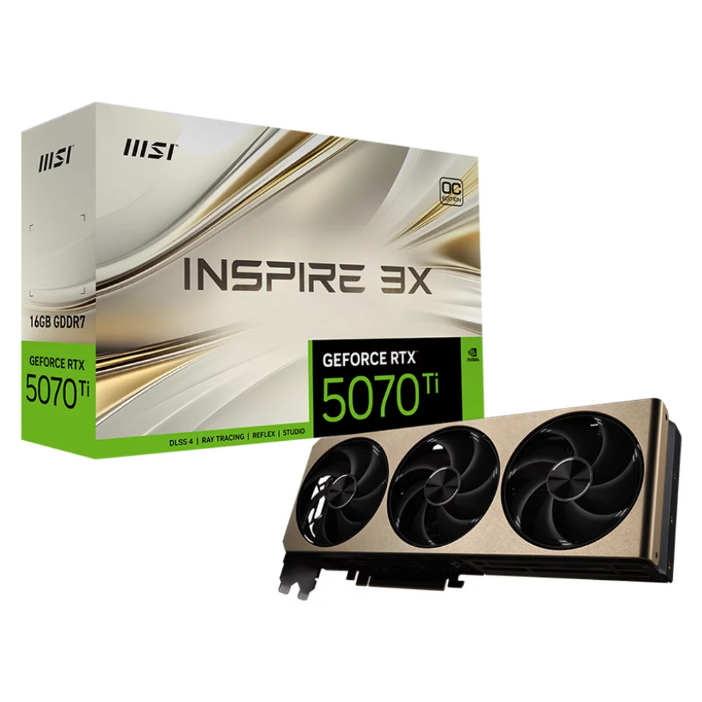 Видеокарта MSI RTX5070Ti INSPIRE 3X OC PLUS 16GB GDDR7 256bit 3xDP HDMI 3FAN RTL (RTX 5070 TI 16G INSPIRE 3X OC PLUS)