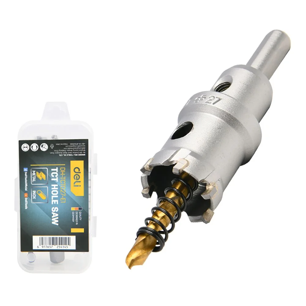 Коронка по металлу твердосплавная с центрирующим сверлом Deli DH-TCT027-E1 диаметр 27мм, шестигранный хвостовик