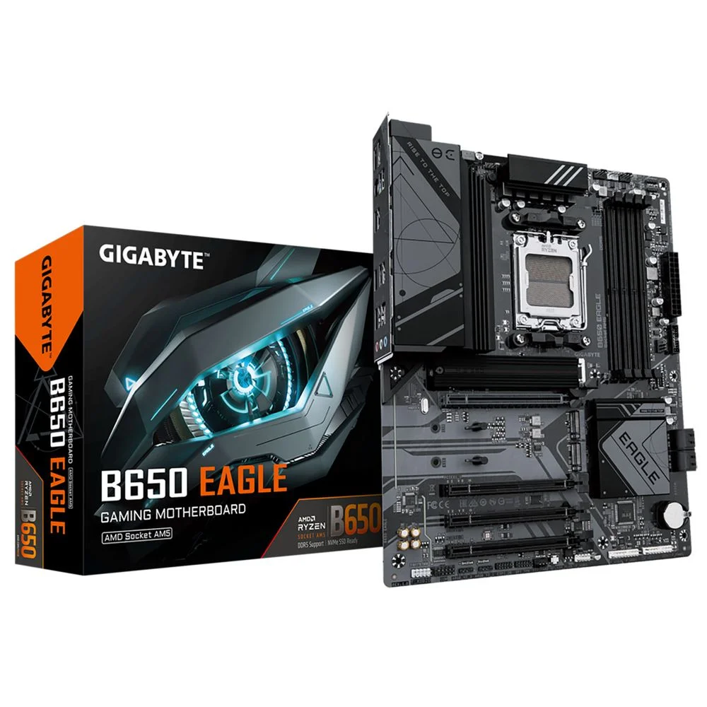 Материнская плата Gigabyte Bad Pack B650 EAGLE, Socket AM5, AMD B650, 4xDDR5-5200, HDMI+DP, 4xPCI-Ex16, 4xSATA3(RAID 0/ 1/ 10), 3xM.2, 8 Ch Audio, GLan, (6+6)xUSB2.0, (2+2)xUSB3.2, (1+1)xUSB3.2 Type-C™, 1xPS/ 2, ATX, RTL (B650 EAGLE||BP)