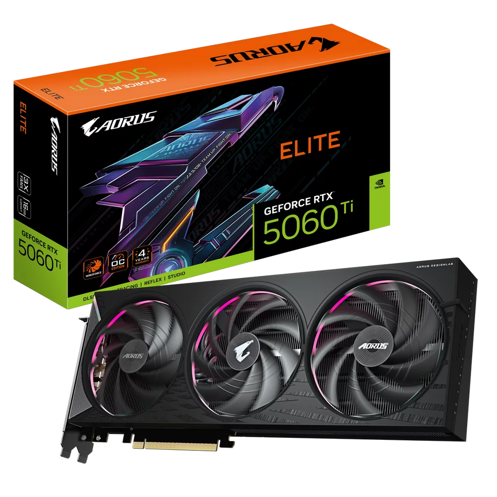 Видеокарта Gigabyte RTX5060Ti ELITE 16GB GDDR7 128bit 3xDP HDMI 3FAN RTL (GV-N506TAORUS E-16GD)