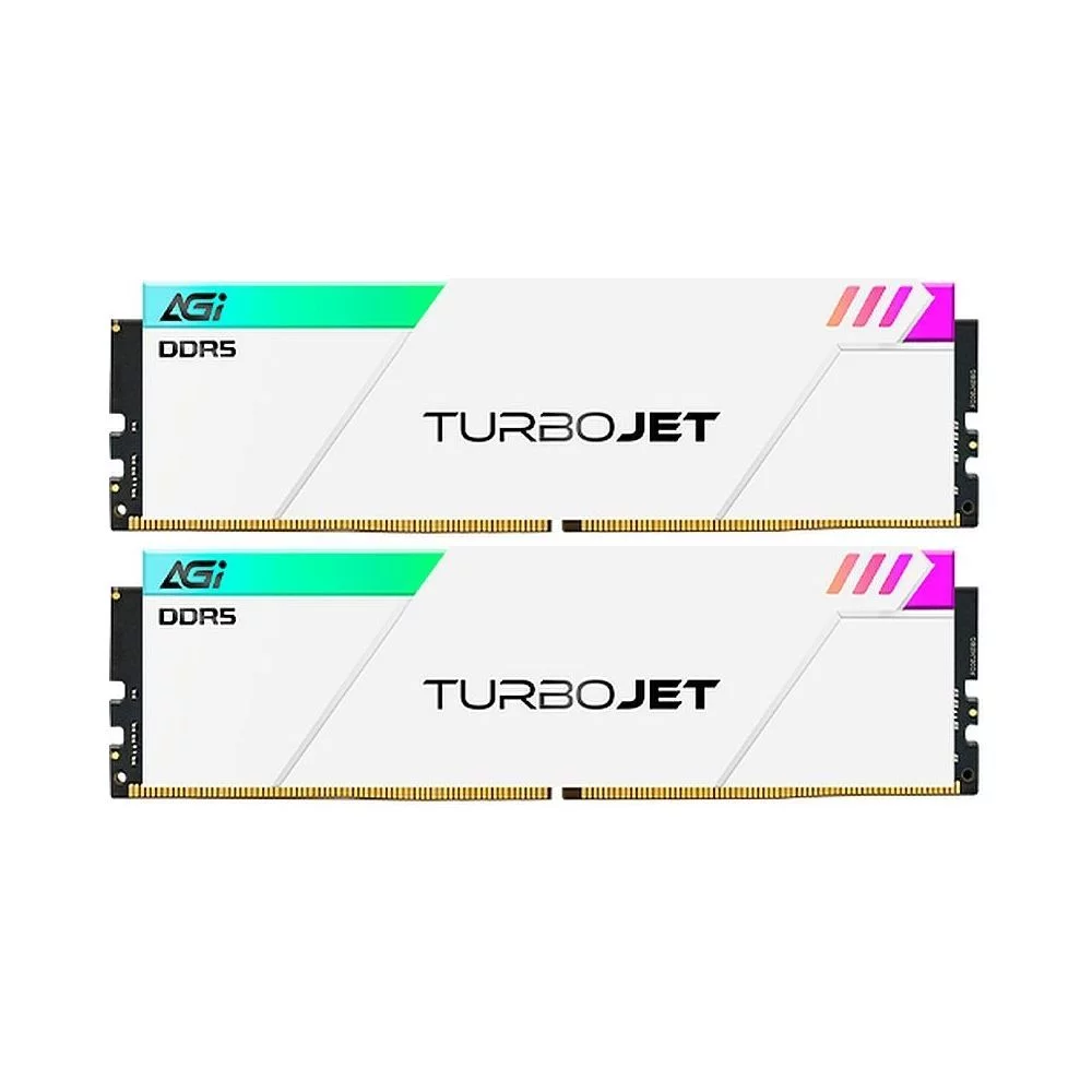 Модуль памяти AGI DDR5 6000MHz CL30 32GB Kit (16GBx2) OC UDIMM + White HEAT SINK –Turbojet+RGB lightbar -Color box (AGI6APD16UD858-DC)