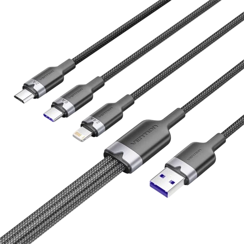 Кабель Vention 3 в 1 USB 2.0 AM/ Micro-B, USB-C, Lightning M - 1.5м. Черный 6A, шт. (CTRBG)